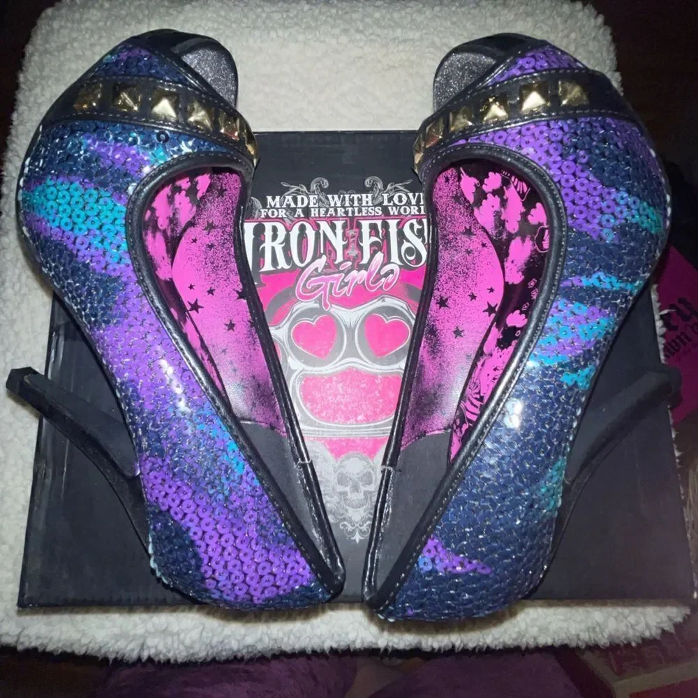 NIB Iron Fist Debracorn Sequin Platform Heels Size 5 - Picture 9 of 9